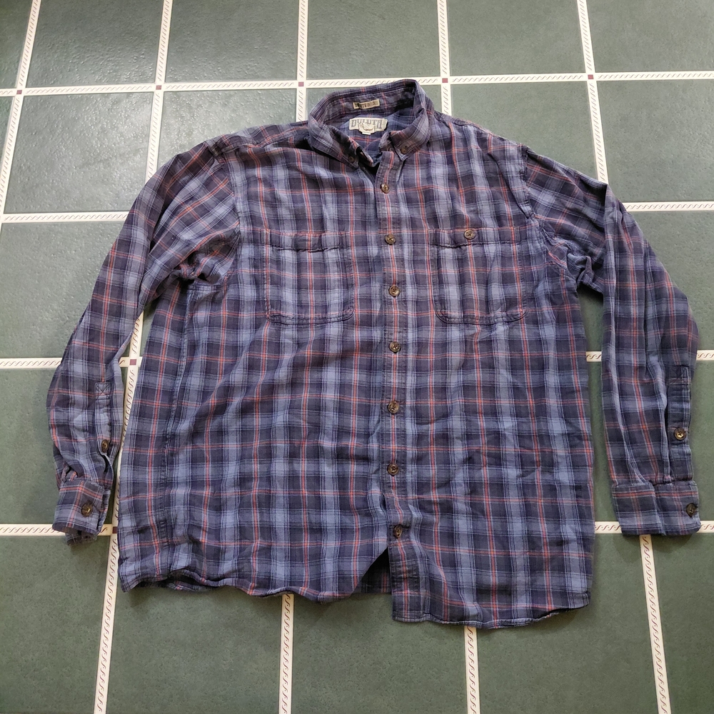 Duluth Trading Co Blue and Red Plaid Button-Down Shirt